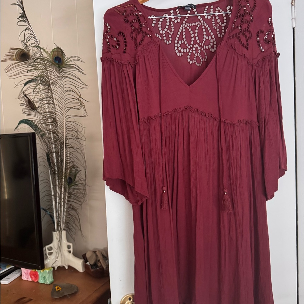 American Eagle Outfitters Maroon Crochet Dress